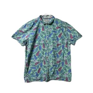 MENS MTL MADE TO LIVE GREEN PINEAPPLE SLIM FIT SHORT SLEEVE BUTTON UP SHIRT L